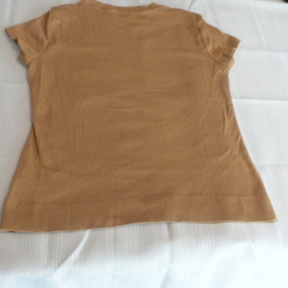 CALVIN KLEIN Women's Beige/Light Brown Short Sleeve Top Size Medium Like NEW - Picture 10 of 15